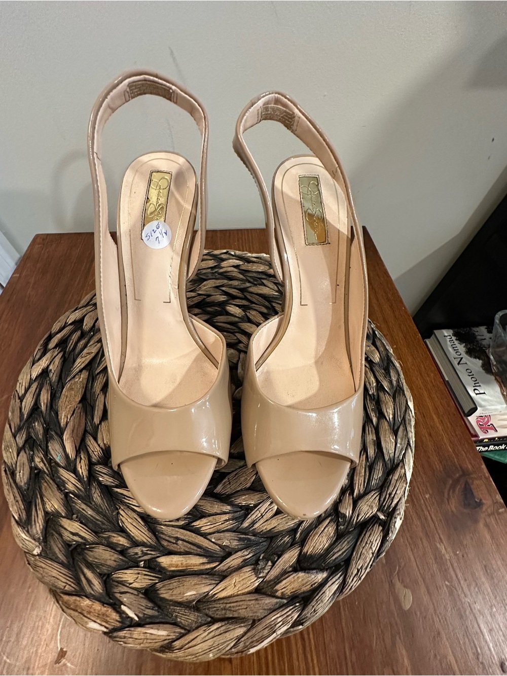 Jessica Simpson Patent Nude Slingback Peep-Toe Heels